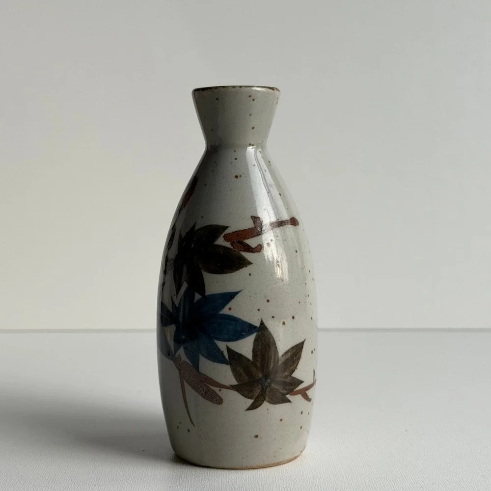 VTG Japanase Sake Bottle Vase Maple Leaf Speckle Glaze Stoneware Tokkuri Otagiri